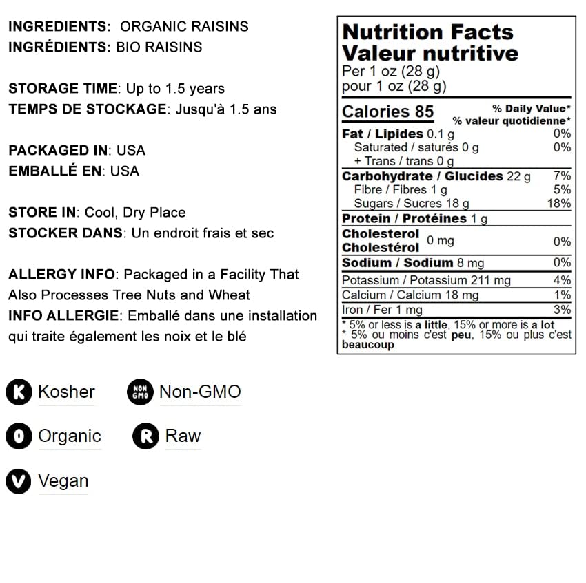 Food to Live Organic Raisins, Thompson Seedless, Sun-Dried, Non-GMO, 2 Pounds