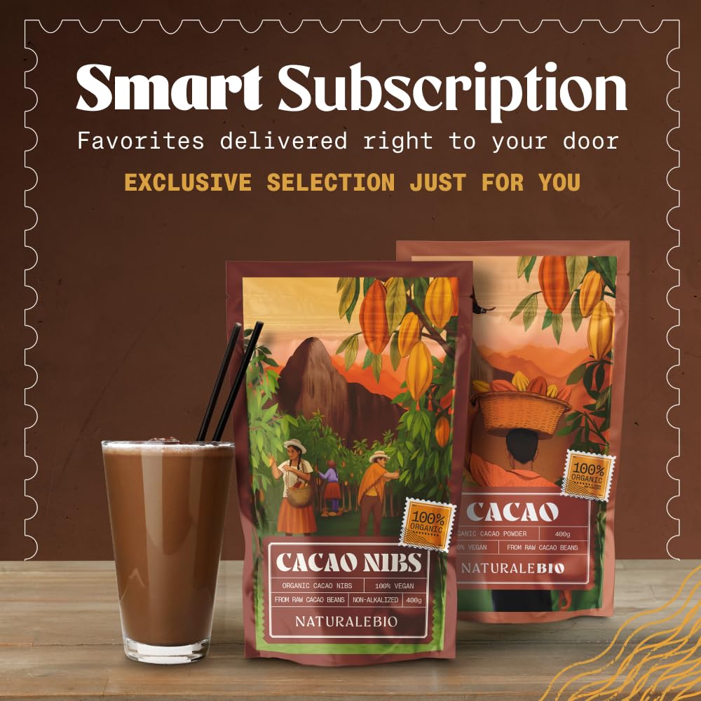 NaturaleBio Organic Raw Cacao Nibs 2 lbs. Natural and Pure. Made in Tropical Regions from The Theobroma Cacao Plant. Source of M