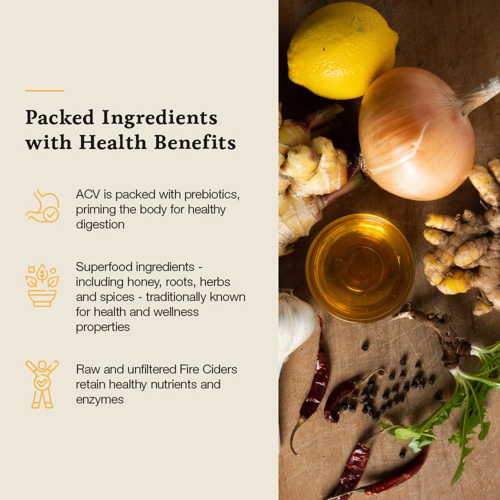 Hanys Harvest Maple Honey Fire Cider, All Natural Apple Cider Vinegar Wellness Tonic, 16 oz, Gluten-Free, Handcrafted