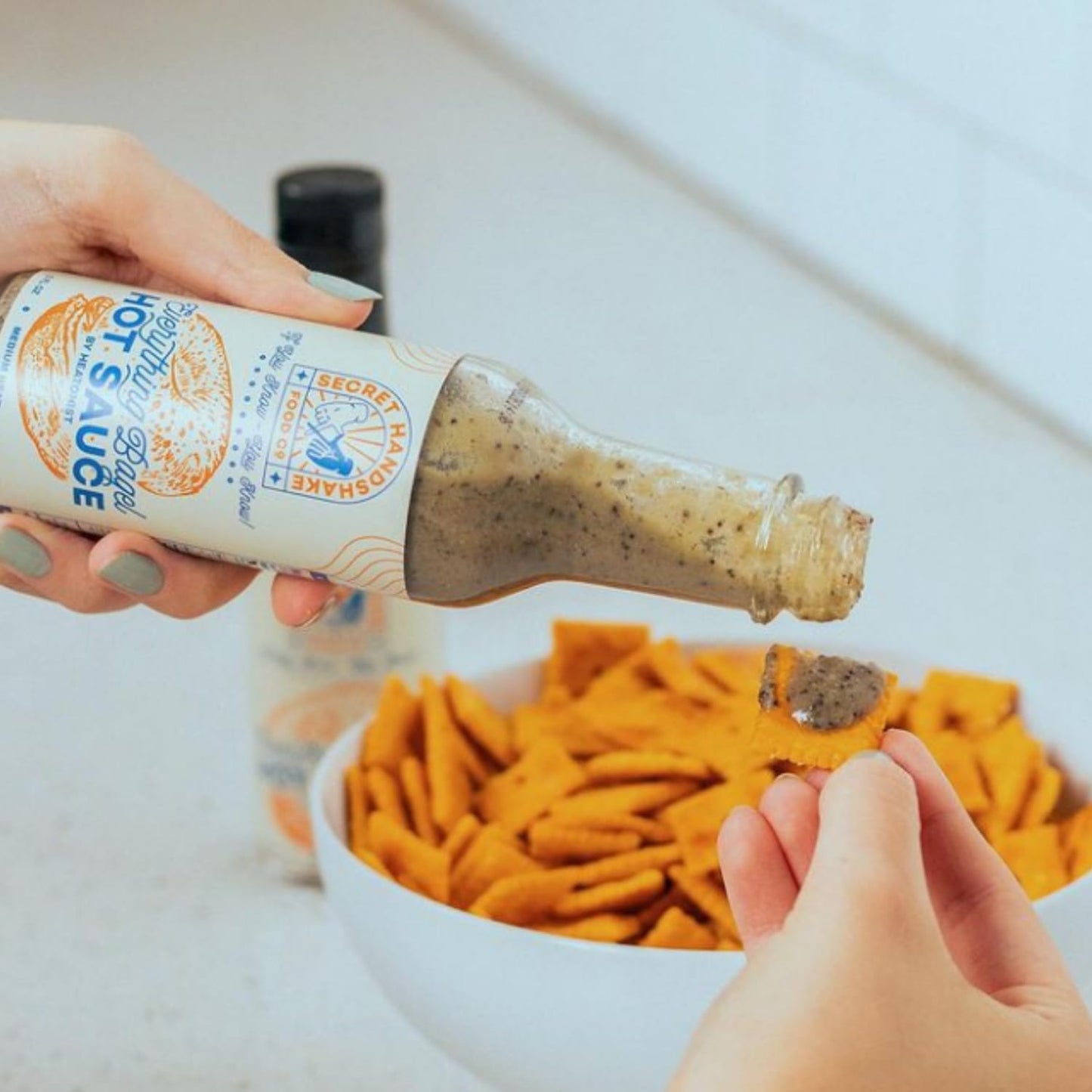 Everything Bagel Sauce by Secret Handshake Food Co., Mild Heat Hot Sauce With Flavors of Scorpion Pepper Powder, Sesame Seeds &