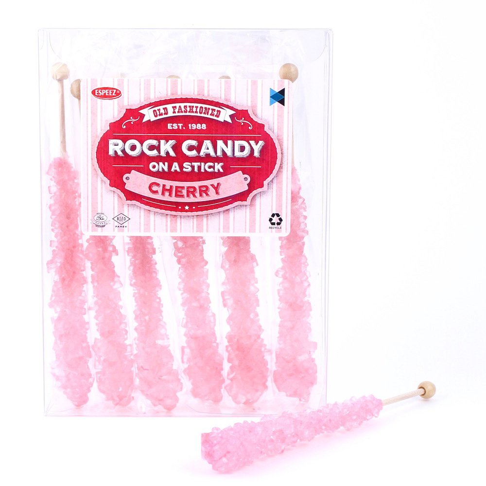 Espeez Extra Large Rock Candy Sticks, 6 Pink Cherry Lollipops, Individually Wrapped for Candy Buffet, Weddings, Baby Showers