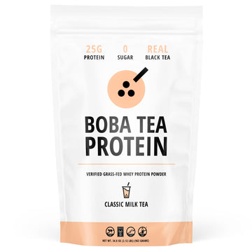 Boba Tea Protein Classic Milk Tea - 25g Grass-Fed Whey Protein Isolate Powder, Gluten-Free, 25 Servings, White