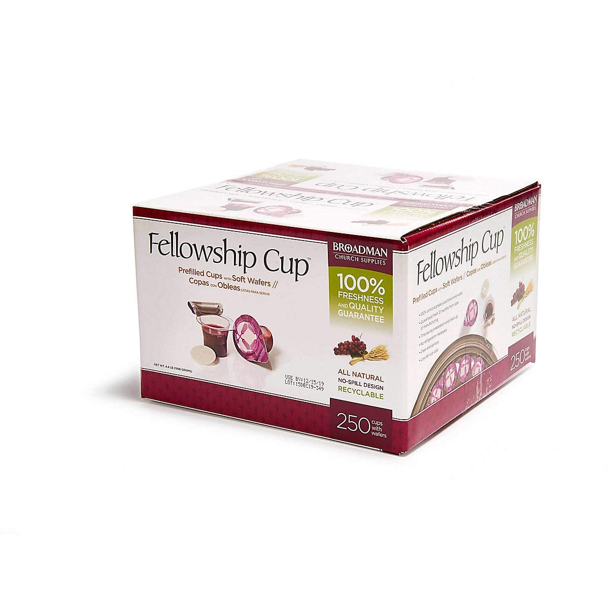BROADMAN CHURCH SUPPLIES Pre-filled Communion Cup Set, Juice and Wafer, 250 Count