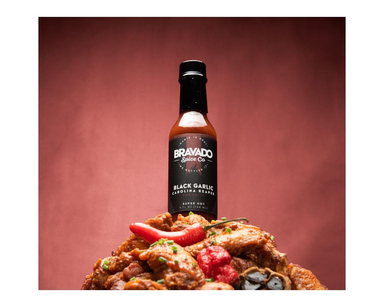 Black Garlic And Carolina Reaper Hot Sauce By Bravado Spice Featured On Hot Ones Gluten Free, Vegan, Low Carb, Paleo All Natural 5 Oz Bottle Award Winning Gourmet Hot Sauce