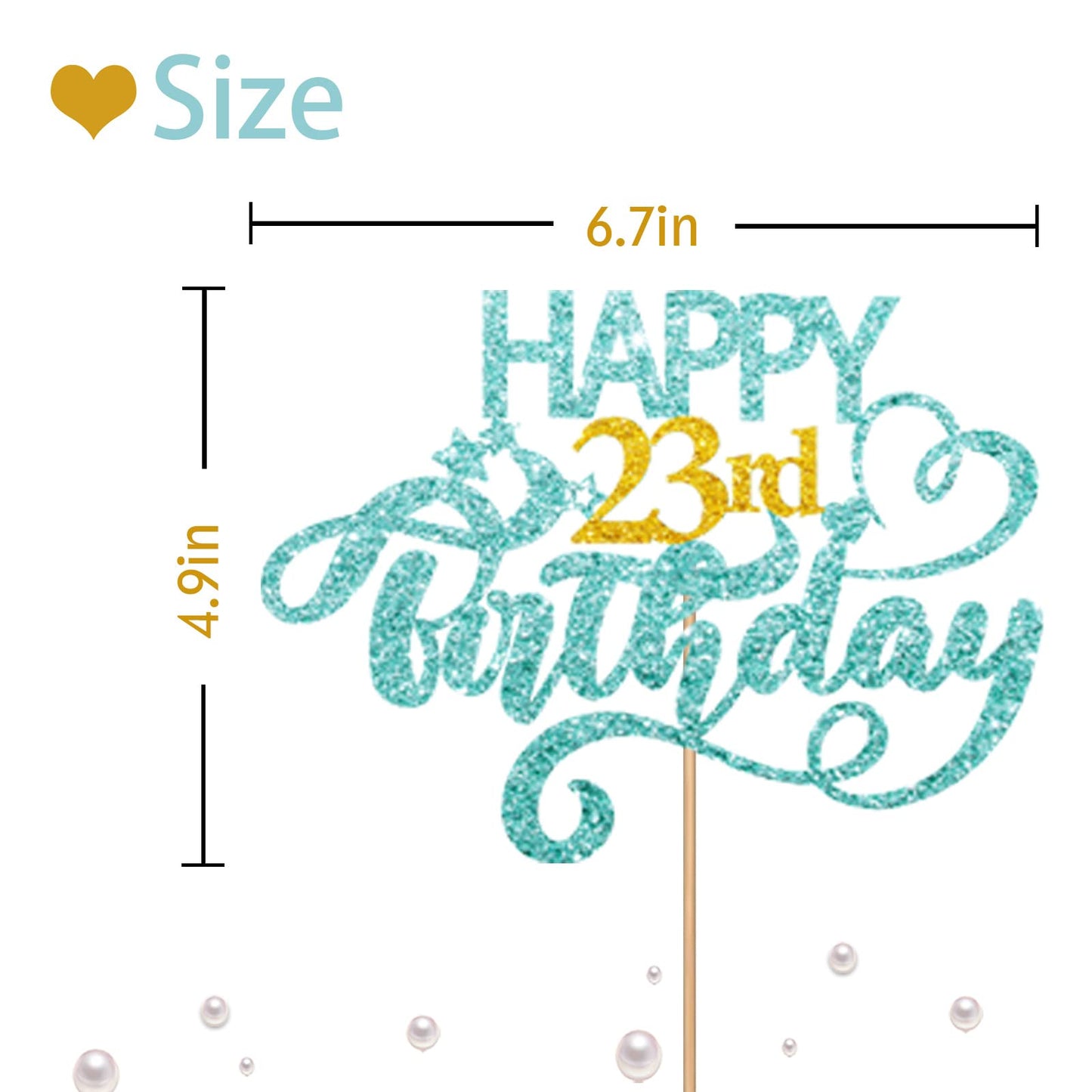 Sky Blue Glitter Happy 23Rd Birthday Cake Topper, Twenty Three Years Old Birthday Party Cake Decor, Gold Number 23 Birthday Part