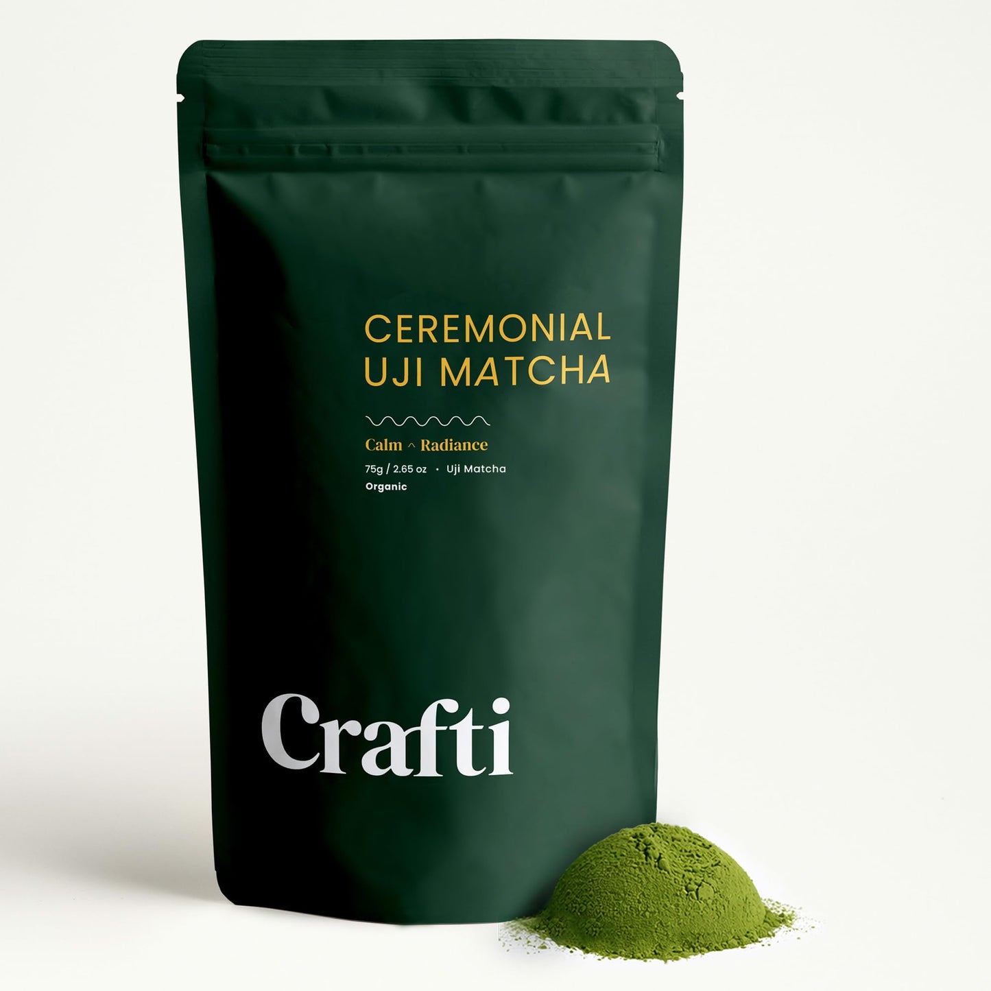 Crafti Ceremonial Grade Matcha Powder (Organic) - Unsweetened Authentic Japanese Daily Matcha Green Tea Powder From Uji  Kyoto For Barista-Grade Lattes (75G / 2.65Oz)