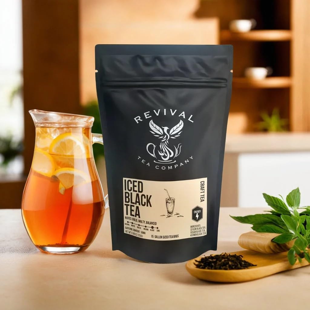 Revival Tea Company Iced Black Tea - 1 Gallon Sachets - Black Tea Blend Of Ceylon, Assam And Keemun Black Teas - 15 Count