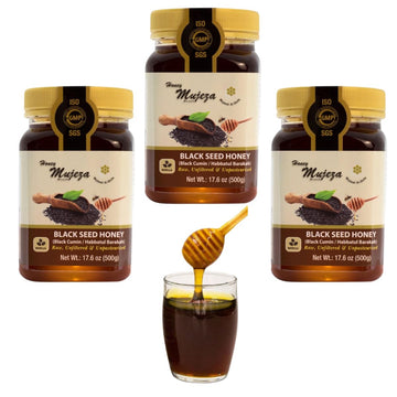 PACK OF 3 Mujeza Black Seed Honey - Not Mixed with Oil or Powder - Gluten Free - Non GMO - Organic Honey - Immune Booster - 100%