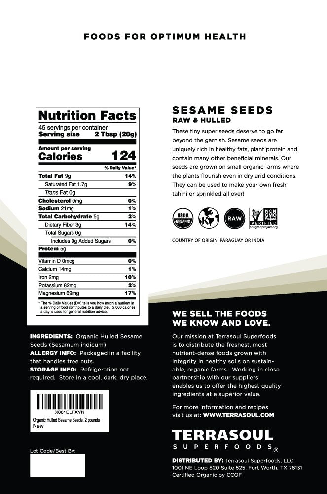 Terrasoul Superfoods Organic Hulled Sesame Seeds, 4 Lbs (2 Pack) - Perfect for Tahini | Gluten-free | Raw