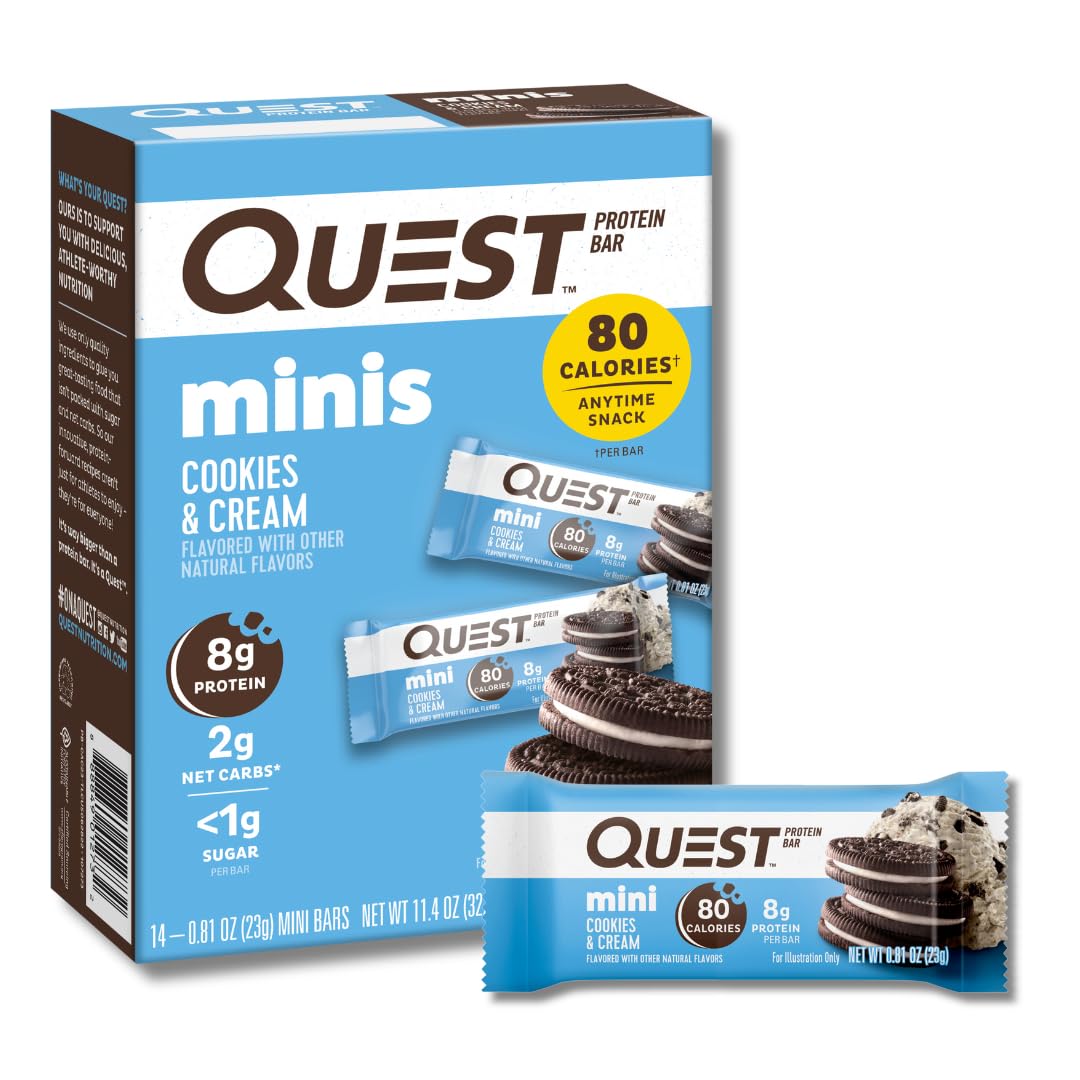 Quest Nutrition Mini Cookies & Cream Protein Bars, High Protein, Low Carb, Keto Friendly, 14 Count