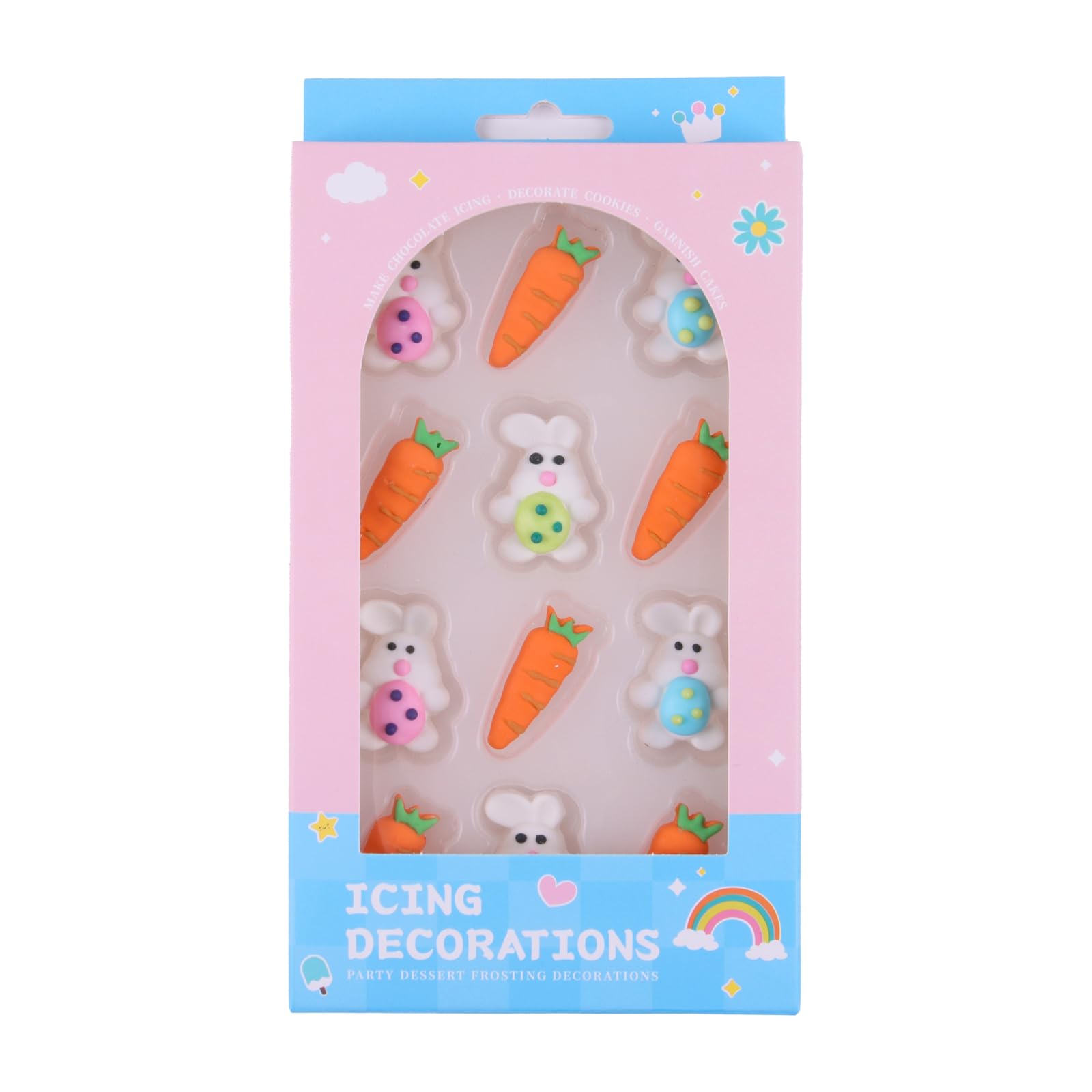 Sentovac 12 Pcs Easter Bunny Carrot Icing Decoration Edible Candy Dessert Easter Sprinkles DIY For Cookie Cake Cupcake Topper Ic