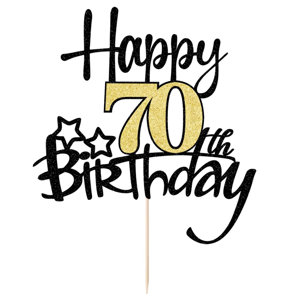 Kaoenla Black Gold Glitter Happy 70Th Birthday Cake Topper - Hello 70/Cheers70,Happy Fourteen Birthday Anniversary,70Years Old B