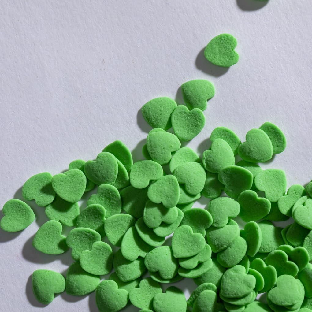 NIPEOR Green Heart Sprinkles - Jumbo Heart Shapes Cupcake Toppers for Cake Decorating - 3.53 oz (100g)