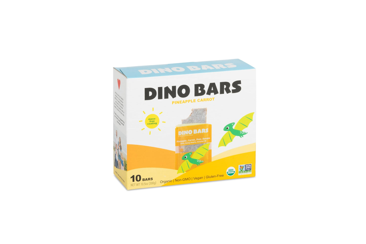 DINO BARS Organic Fruit Bar for Kids, Pineapple & Carrot, 10 Pack