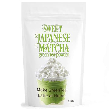 Sweet Japanese Matcha Latte Green Tea Powder Mix - 12Oz Homemade Green Matcha Tea Latte Or Frappe (Ceremonial Grade)