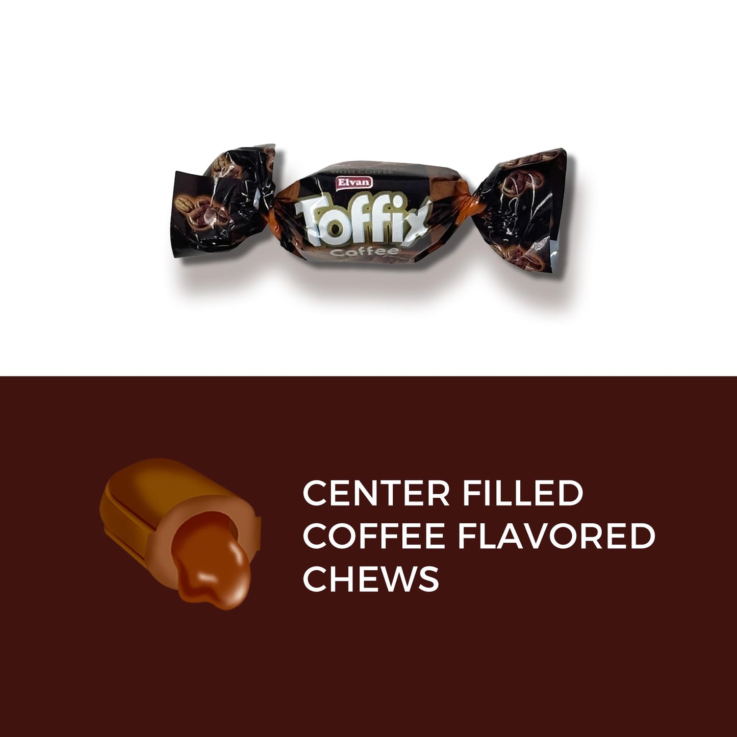 Toffix Coffee Chews, Center-Filled Soft Chewy Candy, 250 Pieces Of Individually Wrapped Snacks For Kids & Adults, Coffee Flavore