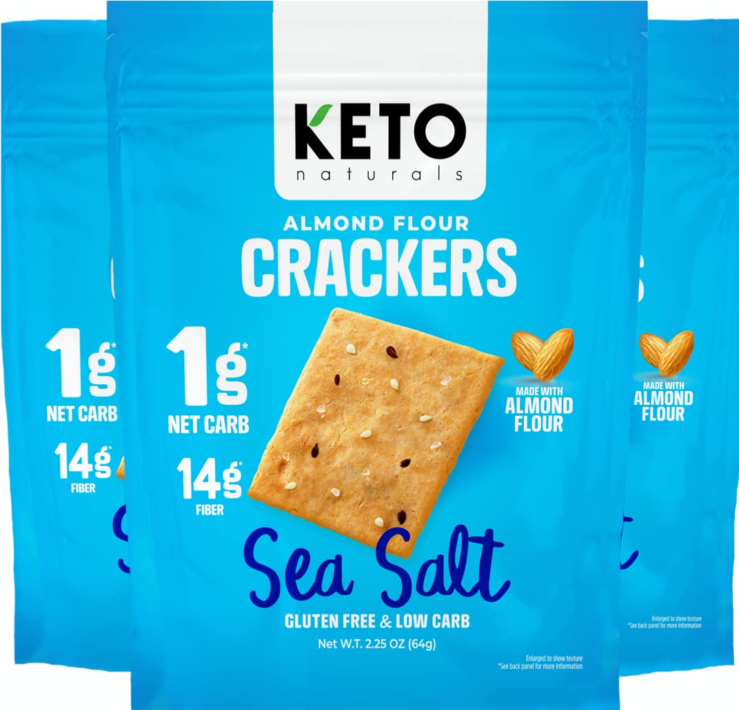 Keto Naturals Keto Crackers, Low Carb, Sea Salt, Gluten Free, 2.25 Ounce (Pack of 3)