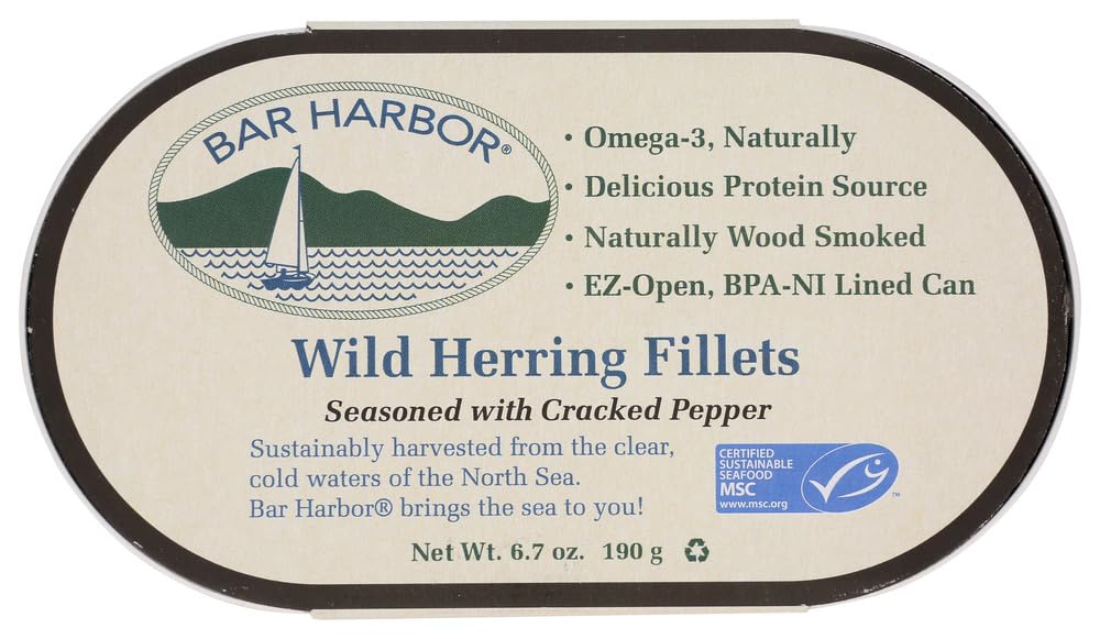 Bar Harbor Wild Herring Fillets, Seasoned with Cracked Pepper, 6.7 Ounce (Pack of 6)