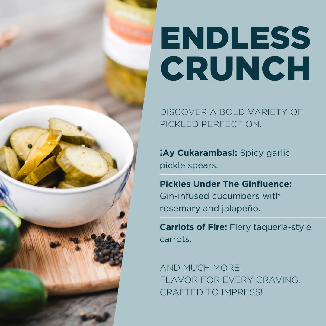 Pacific Pickle Works Specialty Variety Pickles Gift Pack - 6-pack of Pickled Brussels Sprouts, Carrots, Beets, Fennel, Okra, Cauliflower, 16 Fl Oz