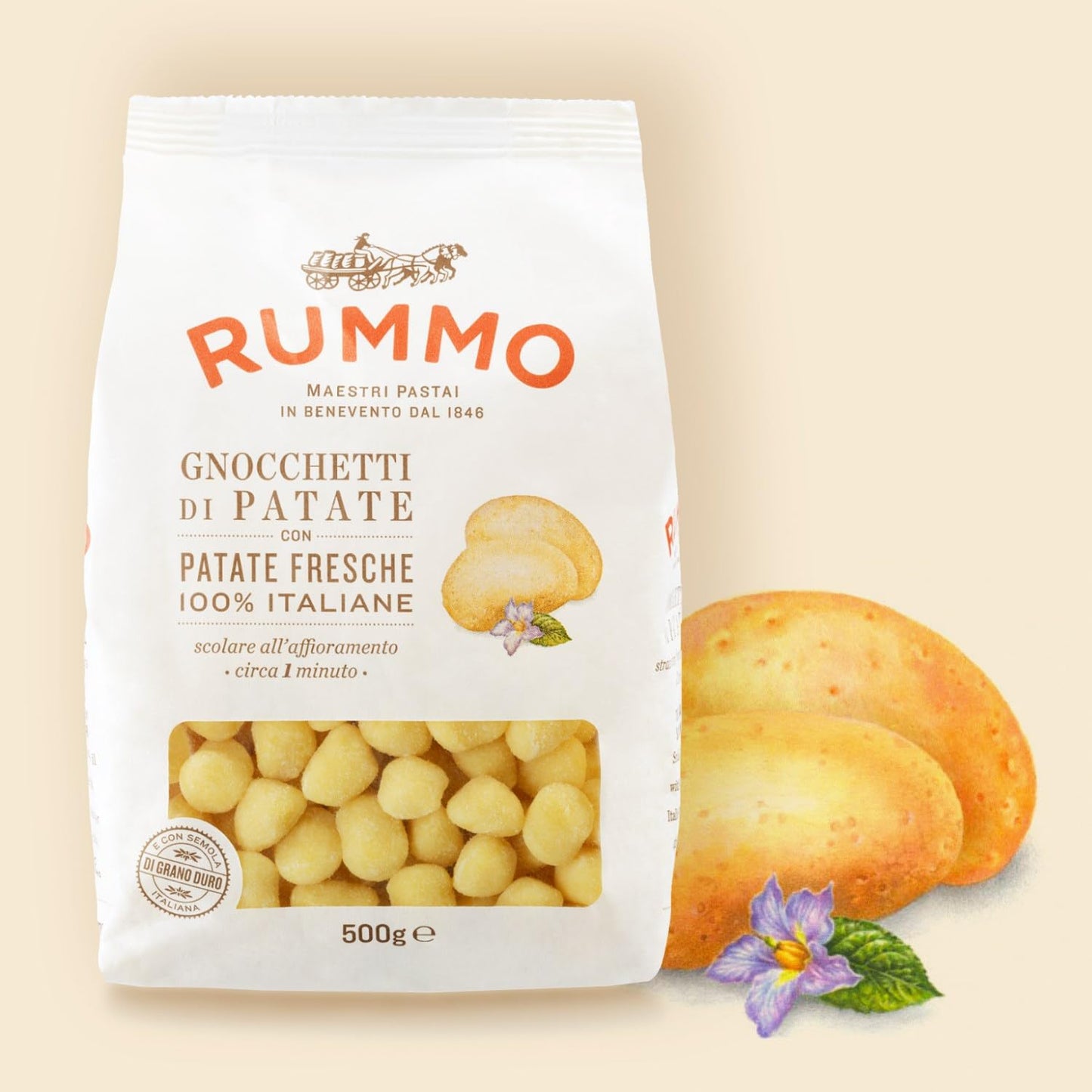 Rummo Gnocchi Di Patate - Potato Gnocchi Pasta, Organic Potatoes, Dry Italian Pasta, Durum Wheat Noodles, Potato Dumplings - 17.