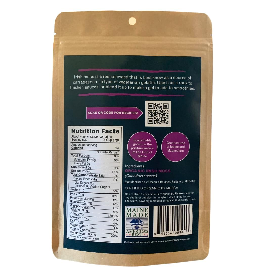 Oceans Balance Organic Irish Sea Moss - Gluten Free, Mineral Rich - 1 oz Bag - Perfect for Keto, Paleo, Vegetarian, or Vegan Diet