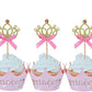 Jevenis 40 Pcs Glittery Princess Cupcake Toppers Crown Cupcake Wrapper Crown Cupcake Toppers Baby Shower Cupcake Decorations For