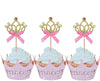 Jevenis 40 Pcs Glittery Princess Cupcake Toppers Crown Cupcake Wrapper Crown Cupcake Toppers Baby Shower Cupcake Decorations For