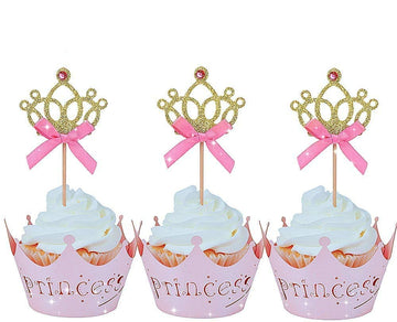 Jevenis 40 Pcs Glittery Princess Cupcake Toppers Crown Cupcake Wrapper Crown Cupcake Toppers Baby Shower Cupcake Decorations For