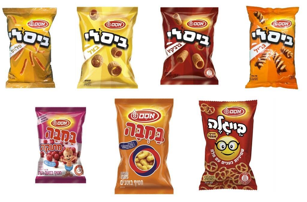 Snacks Bundle Israeli Bamba Peanut Butter, Bissli Onion Grill Falafel BBQ, Pretzel Beigale - Wheat and Butter Kosher Snacks