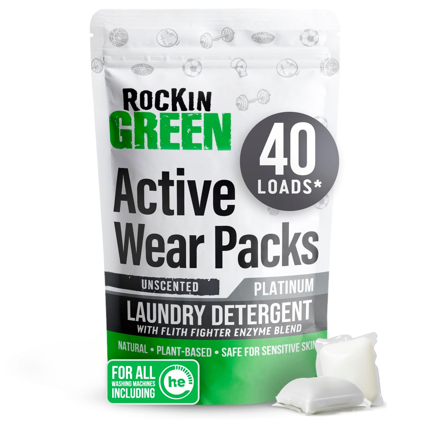 Rockin' Green Laundry Detergent Pods, Plant Based, All Natural Laundry Detergent Pods, Vegan And Biodegradable Odor Fighter, Saf