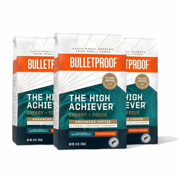 Bulletproof The High Achiever Ground Coffee, 10 Ounces (Pack Of 3), Medium-Dark Roast Enhanced Coffee With Lion'S Mane Mushroom, B Vitamins, And Adaptogens For Energy And Focus