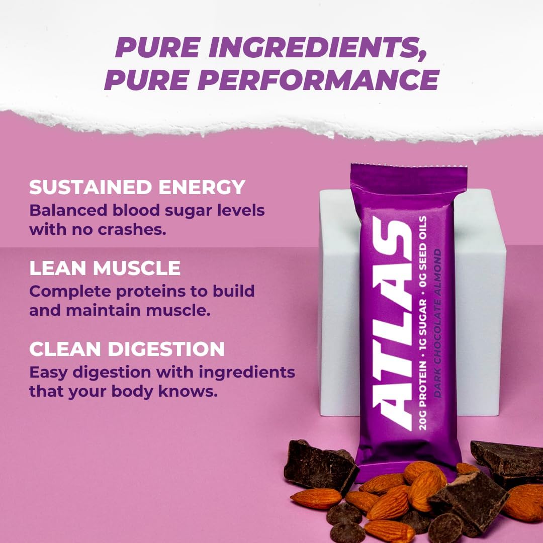 Atlas Bar - 20g Protein, 1g Sugar, 0g Seed Oils, 0g Sugar Alcohols (Variety Pack, 12 Count) (12 Count, Variety)