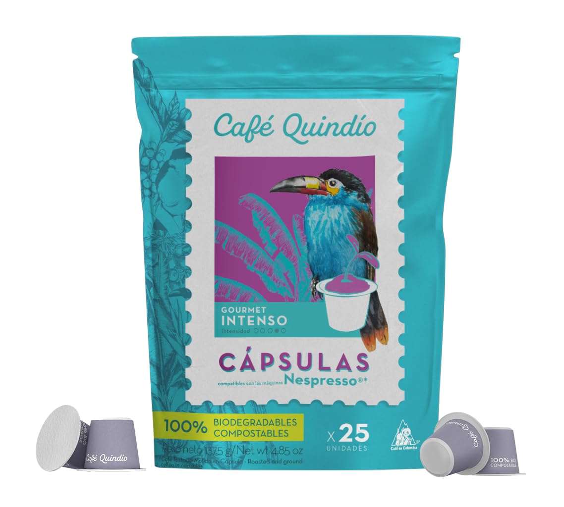 CAFE QUINDIO Compostable Coffee Pods for Nespresso Original - Gourmet Intense, 25 Count, Pack of 1
