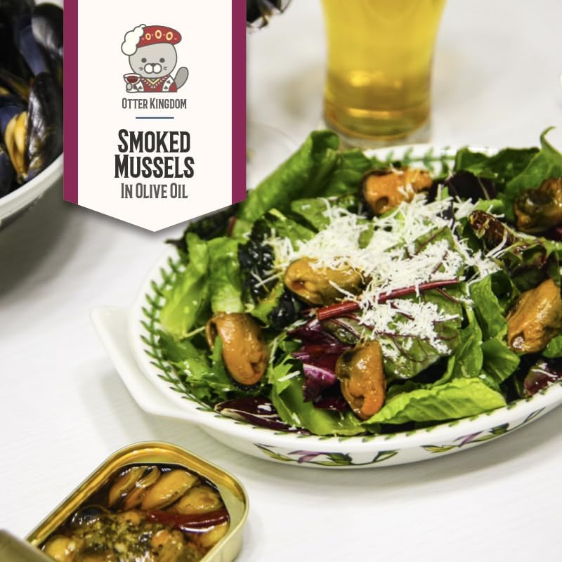 Otter Kingdom Smoked Mussels in Olive Oil, 3-Ounce Cans, Pack of 12