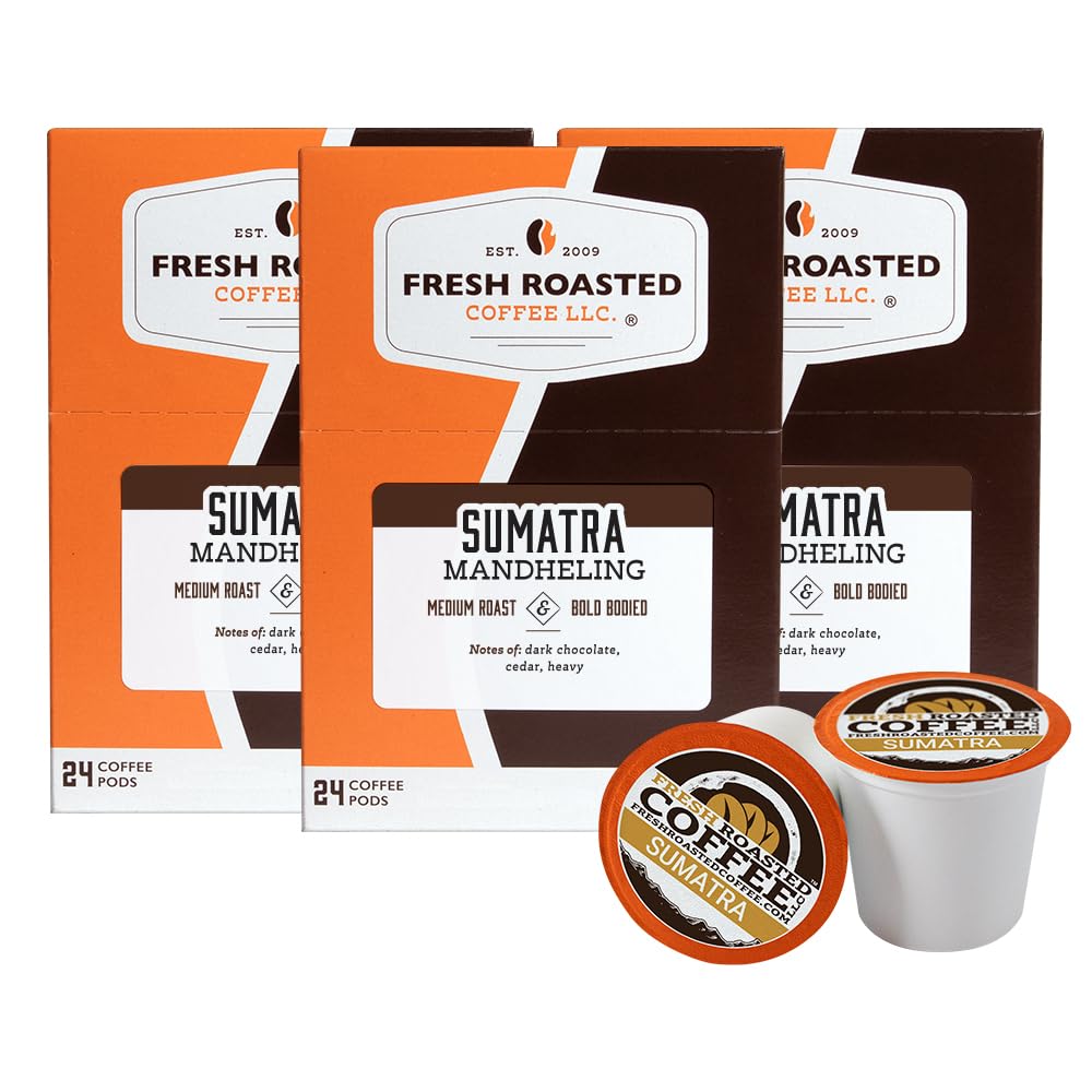 Fresh Roasted Coffee, Sumatra Mandheling | Single Origin | Medium Roast | Kosher | K-Cup Compatible | 72 Pods