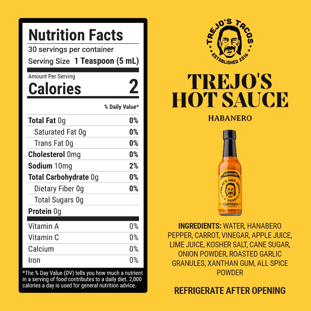 Trejo'S Habanero Hot Sauce | Bold & Smoky With Sweet Carrot, Onion & Garlic | Handcrafted In Usa | Vegetarian & Non-Gmo | Perfec