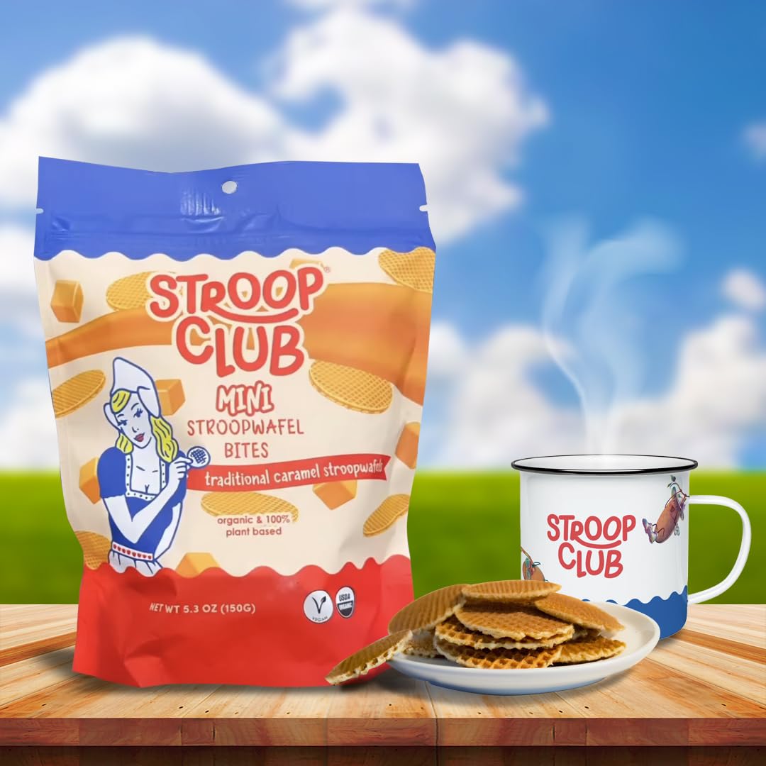 Stroop Club Traditional Organic Mini Stroopwafel Caramel Treats | Vegan, Plant-Based And Dutch-Approved Indulgence - Vegan Waffl