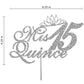 RokAPary Quinceanera Glitter Cake Topper, Acrylic, Double-Sided, Silver, Model RCT171