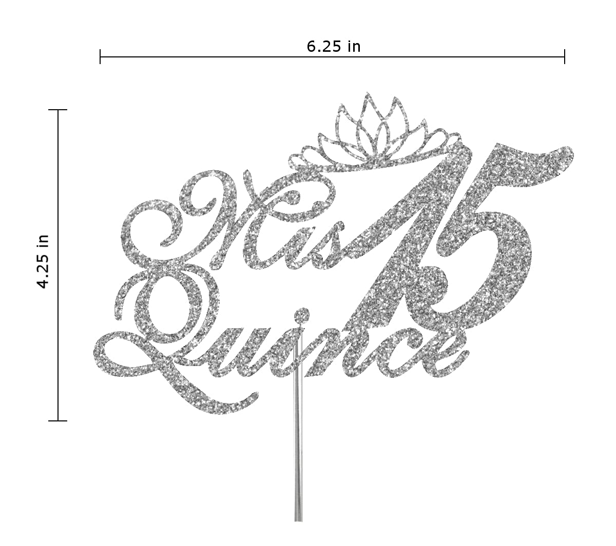 RokAPary Quinceanera Glitter Cake Topper, Acrylic, Double-Sided, Silver, Model RCT171