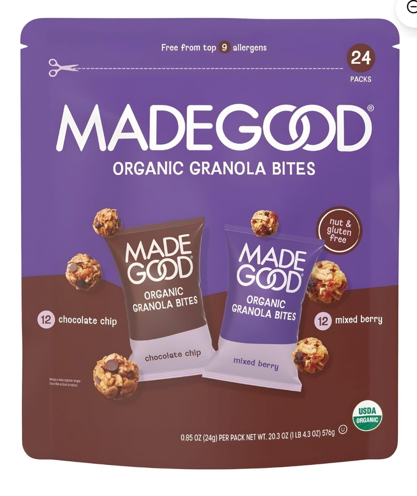 Organic Granola Minis Variety Pack  Chocolate Chip And Mixed Berry  0.85 Oz  24 Pouches  Gluten Free  Vegan