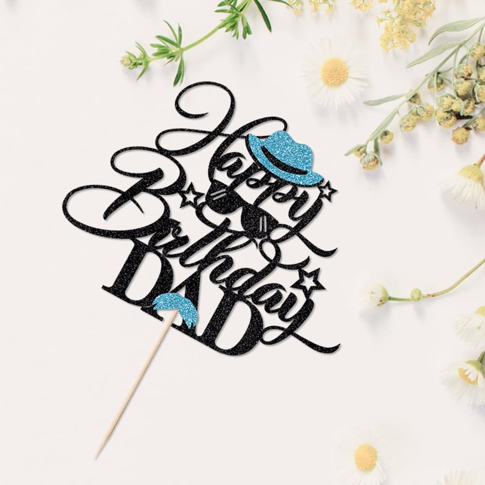 Keoysek Black Glitter Happy Birthday Dad Cake Topper Best Dad Ever, Happy Fathers Day, Dad Birthday Party Decorations