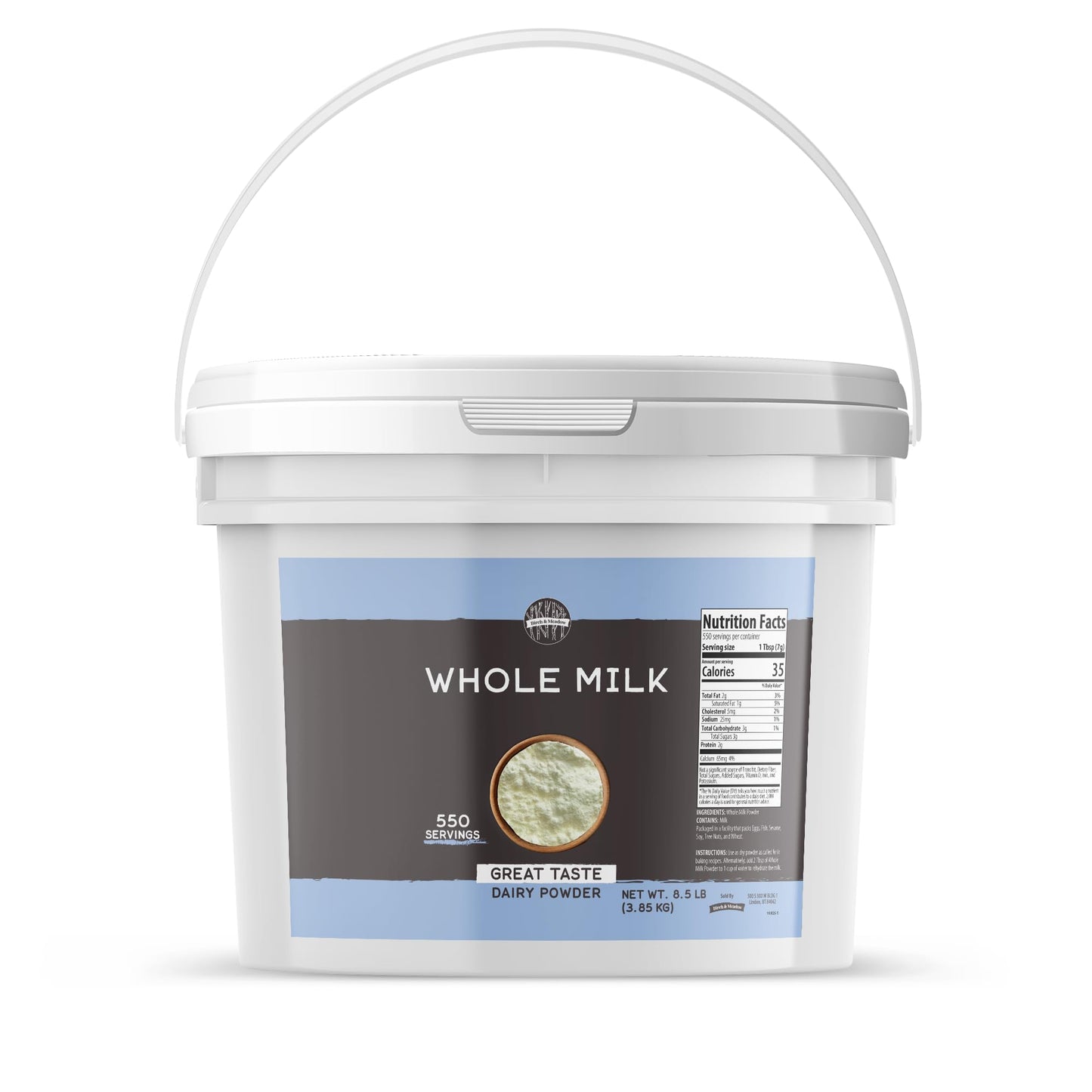 Birch & Meadow 2 Gallon Bucket of Whole Milk Powder, Light Sweet Taste (136 Ounce)