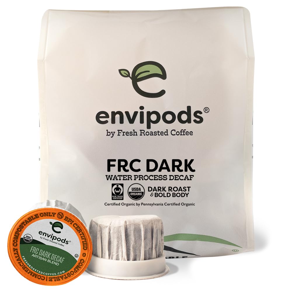 Fresh Roasted Coffee Dark Roast Decaf Envipods, Fair Trade Organic, 12 Count for Keurig K-Cup Brewers