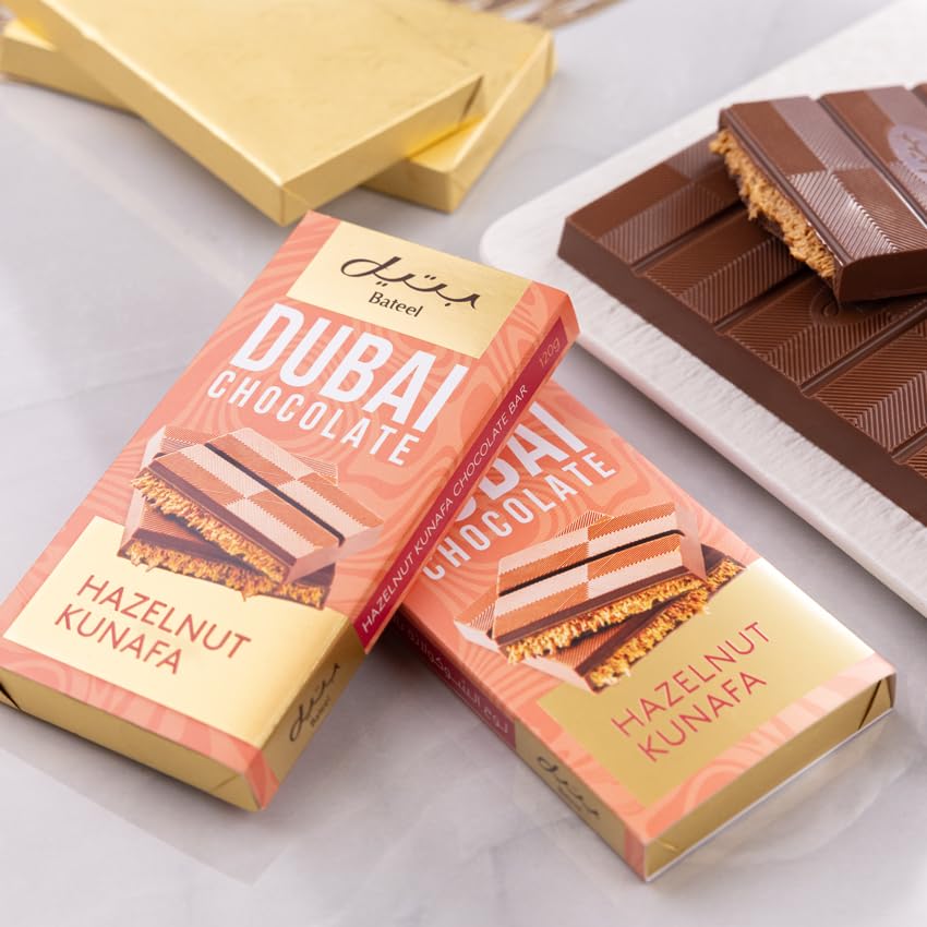 Bateel Kunafa Dubai Chocolate Bar - 120G | Gourmet Milk Chocolate Top-Grade Middle Eastern Chocolate Experience (Hazelnut)