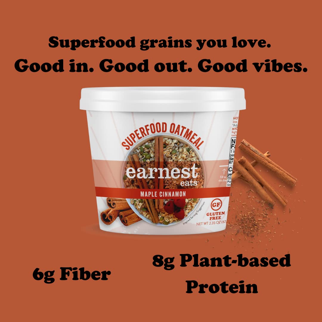 Earnest Eats Gluten-Free Superfood Oatmeal, Quinoa, Amaranth, Vegan, Healthy Snack, Maple Almond Cinnamon Blend, 2.35 Oz, Pack O