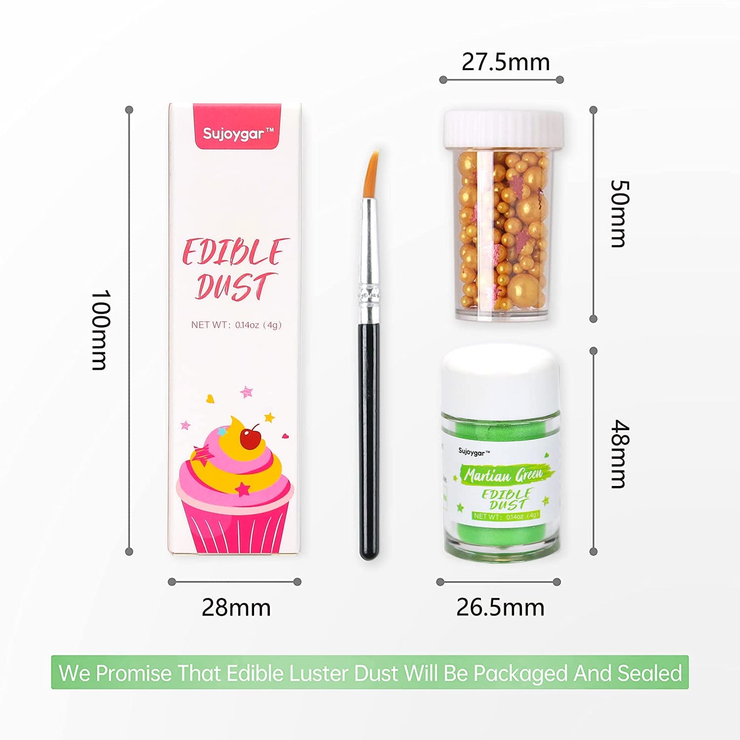 Sujoygar Green Edible Glitter for Cocktails, Food Grade 4g Luster Dust Edible Drink Glitter Shimmer Powder for Cake Decoration C