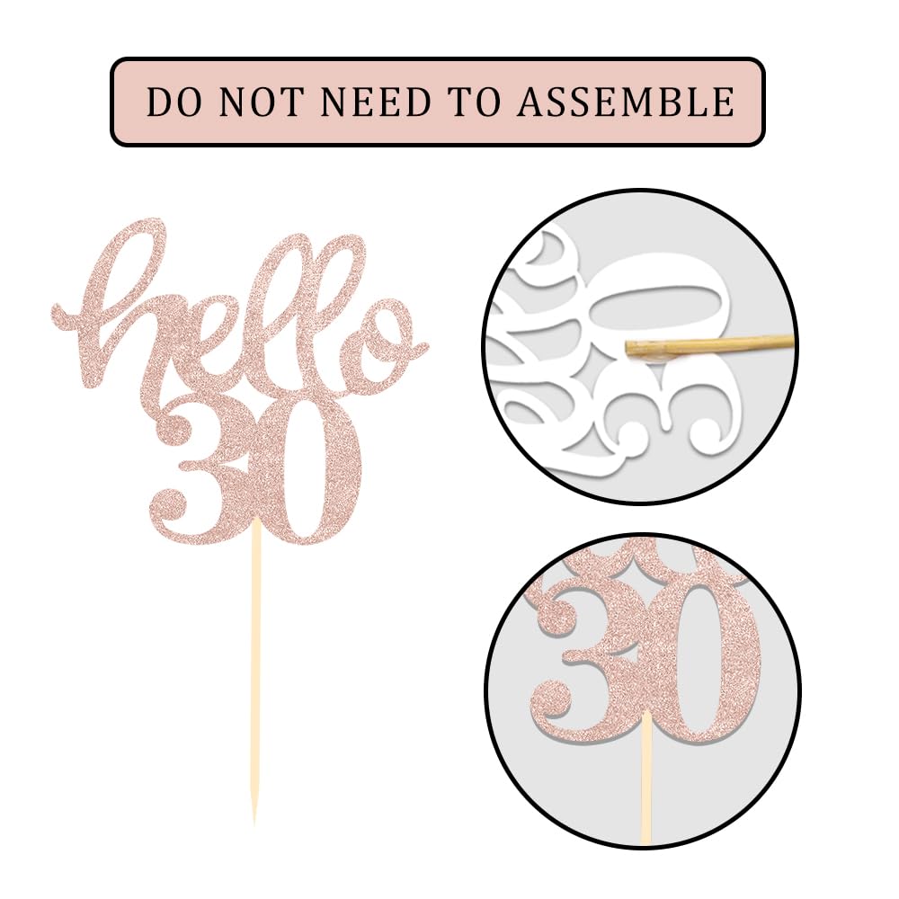 BCHOCKS 24 Pcs Cupcake Toppers Rose Gold Glitter for 30th Birthday Party Decorations