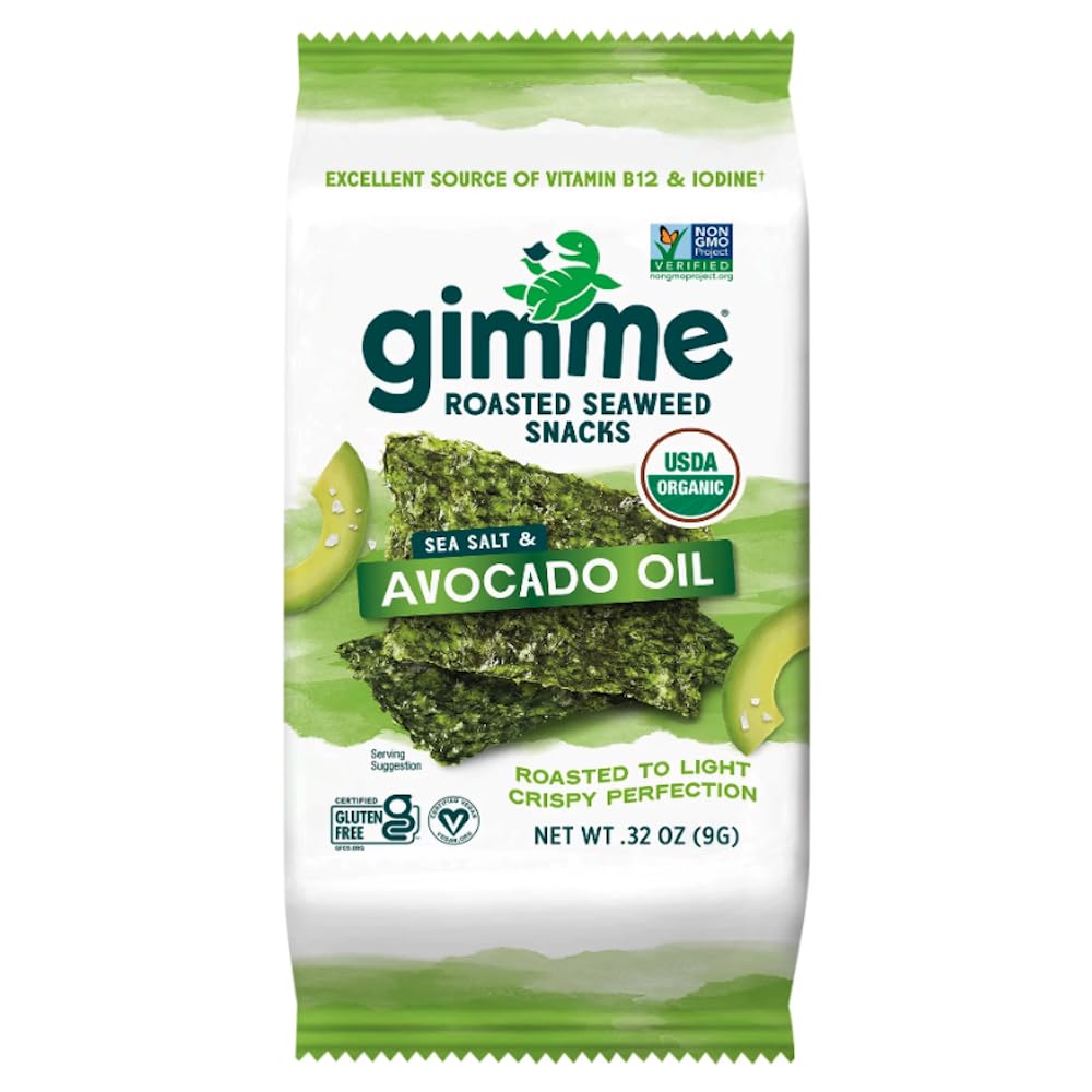gimMe Organic Roasted Seaweed Snacks, Sea Salt & Avocado Oil, 0.32 Ounce, Keto, Vegan, Gluten-Free, Healthy Snack