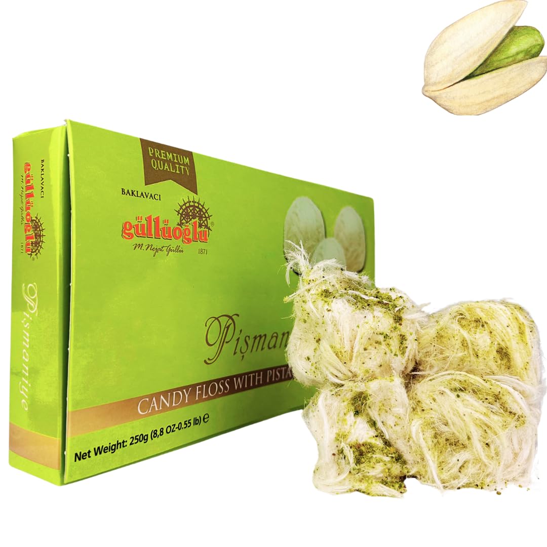 Gulluoglu Candy Floss Pistachio, (Pismaniye), Luxury Turkish Cotton Candy, Special Halva Candy 0.55lb (Pistachios).