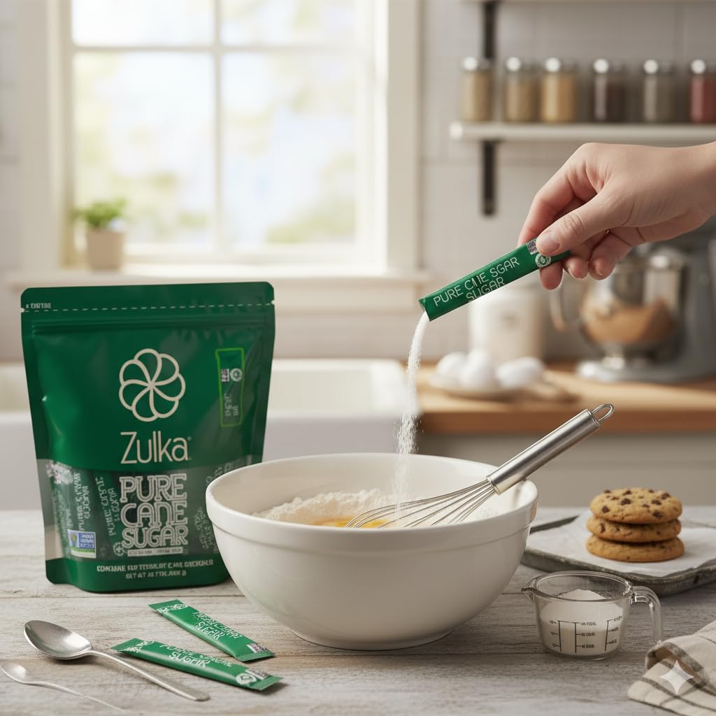 Zulka 100 Individual Sugar Packets for Coffee, 0.14 oz | All Natural & Non-GMO - Pure Cane Sugar Sticks, Az  car Pura de Caa en